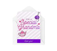 Biglietto di auguri per la nonna, per una nonna speciale Love You, per la festa della mamma, per lavori a maglia, con cuori viola e amore, divertente