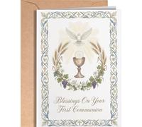 Biglietto di auguri per la prima comunione, regalo per la prima comunione, per ragazzi o ragazze, biglietto di auguri religioso cattolico, con busta, per adolescenti, adulti, ricordo della fede per