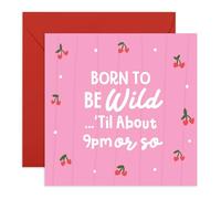Biglietto di auguri per la prima notte con scritta in lingua inglese "Born to be Wild 'Til 9pm", divertente compleanno per amici, uomini, donne, colleghi, zia, zio, bestie, migliori amiche, con