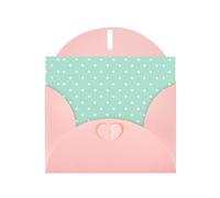 Biglietto di auguri per le vacanze con stampa a pois verdi orizzontali con fibbia d'amore e buste per amici e familiari