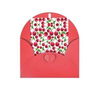 Biglietto di auguri per le vacanze in carta perlata con fibbia verticale con stampa di ciliegie rosse con buste per amici e familiari