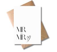 Biglietto di auguri per matrimonio con busta, elegante biglietto di auguri per matrimonio "Mr & Mr", semplice biglietto di auguri per matrimonio, per uomini, coppia di sposi, amore, fidanzamento,