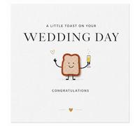 Biglietto di auguri per matrimonio con busta, simpatico personaggio toast con bicchiere e messaggio di congratulazioni, biglietto moderno e leggero per sposi, amici, familiari o colleghi