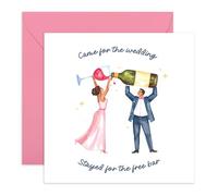Biglietto di auguri per matrimonio, con scritta in lingua inglese "Stayed for the Free Bar" (lingua italiana non garantita), per amici, fratelli, sorelle, migliori fidanzati, colleghi, vicini, lui