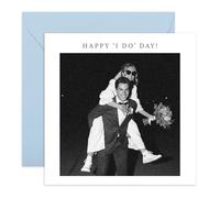 Biglietto di auguri per matrimonio, moderno, con scritta in lingua inglese "Happy I Do Day", colore bianco e nero, elegante biglietto di congratulazioni per sposi e sposi, amici, coppie, migliori
