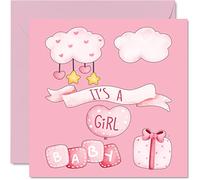Biglietto di auguri per neonata con scritta in lingua inglese "It's a Girl" "It's a Girl" (lingua italiana non garantita) per neonata ben fatto biglietti di auguri per la casa 145mm per genitori