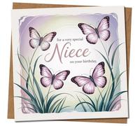 Biglietto di auguri per nipote - design con farfalle, sentimento sentimentale - per una nipote molto speciale per il tuo compleanno - 145 mm x 145 mm biglietto di auguri quadrato, include busta kraft