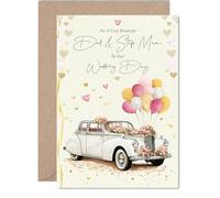Biglietto di auguri per papà e matrigna - Auto vintage - Biglietto di auguri per matrimonio da figlio figlia, formato A5