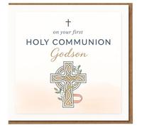 Biglietto di auguri per Prima Comunione per figlioccio - Elegante design religioso con croce celtica - Biglietto di auguri per la prima comunione