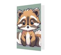 Biglietto di auguri per tutte le occasioni con simpatico procione stampato in stile cartone animato, per compleanno, simpatia, Natale, ringraziamento, buste