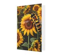 Biglietto di auguri per tutte le occasioni, con stampa di api e girasoli, per compleanno, simpatia, Natale, ringraziamento, buste