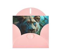 Biglietto di auguri perlato rosa MJHKXLJ leonessa con occhi azzurri verdi, busta inclusa, perfetto per Natale, compleanni, San Valentino, matrimoni e molto altro ancora