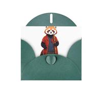 Biglietto di auguri perlato verde scuro con panda rosso MJHKXLJ che tiene un bastone - busta inclusa - perfetto per Natale, compleanni, San Valentino, matrimoni e molto altro ancora