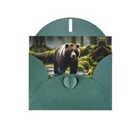 Biglietto di auguri perlato verde scuro MJHKXLJ con orso marrone - busta inclusa, perfetto per Natale, compleanni, San Valentino, matrimoni e molto altro ancora