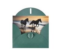 Biglietto di auguri perlato verde scuro MJHKXLJ Horses on the Beach con busta inclusa, perfetto per Natale, compleanni, San Valentino, matrimoni e molto altro ancora