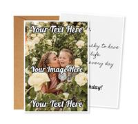 Biglietto di auguri personalizzato, formato A5 o A4, con foto e testo, per compleanno, ringraziamento, anniversario, vacanze, stampato su carta ruvida di alta qualità da 350 g/m², busta marrone