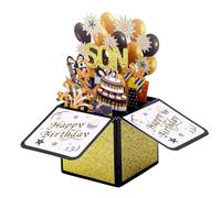 Biglietto di Auguri Pop-up per Figlio, Scatola Regalo Pop-up 3D con Busta Biglietto d'Auguri Oro e Nero Scatola Regalo 3D di Buon Compleanno per Figlio Maschio