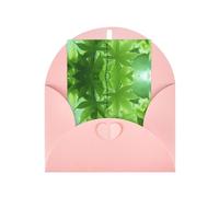 Biglietto di auguri rosa con busta abbinata, motivo con foglie verdi e natura, per compleanno, matrimonio, San Valentino