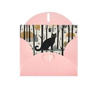Biglietto di auguri rosa con buste, motivo: gatto nel bosco, biglietti vuoti per compleanno, matrimonio, incoraggiamento, occasioni benedette