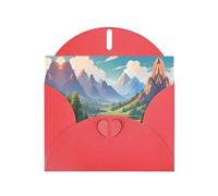 Biglietto di auguri rosso con buste, motivo: montagne sotto nuvole bianche, per compleanno, matrimonio, incoraggiamento, occasioni benedette