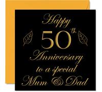 Biglietto di auguri speciale per anniversario di papà, mamma, genitori, con scritta "Special Mum & Dad", per 50° anniversario di matrimonio, con scritta in lingua inglese "Son Daughter Family", 145mm