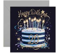 Biglietto di auguri speciale per il 20° compleanno per lui - Biglietti di auguri per vent'anni - Decorazione con torta blu navy e oro per ragazzi e uomini - Stile maschile elegante e tradizionale