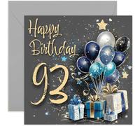 Biglietto di auguri speciale per il 93° compleanno da uomo, per novantatré anni, blu e oro, regali e palloncini, opera d'arte per uomini, elegante e tradizionale, regalo di compleanno dell'età