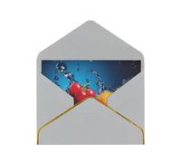 Biglietto di auguri stampato con gocce d'acqua intorno alla frutta su sfondo blu, biglietto di ringraziamento, biglietti con buste, da utilizzare per Natale, compleanno, San Valentino, feste, inviti