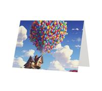 Biglietto di auguri stampato con palloncini colorati e casa, biglietto di ringraziamento, biglietti con buste, da utilizzare per Natale, compleanno, San Valentino, feste, inviti, tutte le occasioni