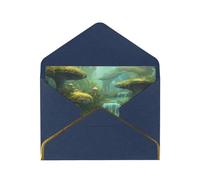 Biglietto di auguri stampato con vista sul fiume fantasy con stagno e pesci negli alberi della giungla, biglietto di ringraziamento, biglietti con buste, da utilizzare per Natale, compleanno, San