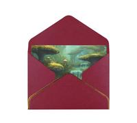 Biglietto di auguri stampato con vista sul fiume fantasy con stagno e pesci negli alberi della giungla, biglietto di ringraziamento, biglietti con buste, da utilizzare per Natale, compleanno, San
