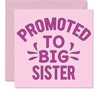 Biglietto di auguri unisex con scritta "Promoted to Big Sister" (lingua italiana non garantita) neonato ben fatto con scritta in lingua inglese "Welcome to the World" 145mm