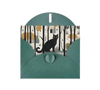 Biglietto di auguri verde scuro con buste, motivo gatto nel bosco, biglietti vuoti per compleanno, matrimonio, incoraggiamento, occasioni benedette