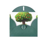 Biglietto di auguri verde scuro con funghi YYHWHJDE sotto l'albero da frutto, 15 x 10 cm, design unico e alla moda per varie occasioni