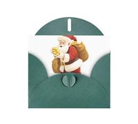 Biglietto di auguri verde scuro con stampa di Babbo Natale con monete d'oro per Natale, compleanno, San Valentino, anniversario di matrimonio e feste