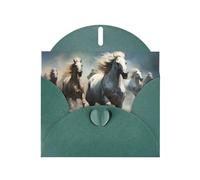 Biglietto di auguri verde scuro con stampa di cavalli YYHWHJDE che corrono selvaggi nel fiume per Natale, compleanno, San Valentino, anniversario di matrimonio e feste