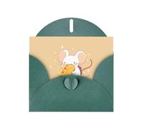 Biglietto di auguri verde scuro con stampa di topolino YYHWHJDE che mangia hot dog, 15 x 10 cm, design unico e alla moda per varie occasioni