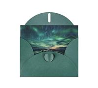 Biglietto di auguri verde scuro con stampa WHJSHOP Sea under the Aurora Borealis - Carta perlescente di alta qualità su entrambi i lati, effetto perlato, busta di carta perlata con fibbia d'amore