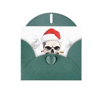 Biglietto di auguri verde scuro con teschio YYHWHJDE che indossa cappello di Babbo Natale con immagine fumante 15,2 x 10,2 cm con effetto perla su entrambi i lati e inchiostro ecologico
