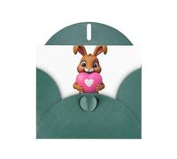 Biglietto di auguri verde scuro WHJSHOP Brown Rabbit Love Prints - Carta perlescente di alta qualità a doppio lato effetto perlato con fibbia d'amore busta di carta perlata