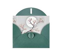 Biglietto di auguri verde scuro WHJSHOP con rami di fiori sotto la luna stampe, carta perlescente di alta qualità, effetto perlato, busta di carta perlata su entrambi i lati