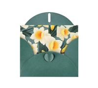 Biglietto di auguri verde scuro WHJSHOP con stampa di fiori di narciso - Carta perlescente di alta qualità su entrambi i lati, effetto perlato, busta di carta perlata con fibbia d'amore