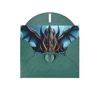 Biglietto di auguri verde scuro WHJSHOP Flying Dragon Prints, carta perlescente di alta qualità, double face, effetto perlato, busta di carta perlata con fibbia d'amore
