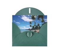 Biglietto di auguri verde scuro WHJSHOP Paradise Beach Palm Trees Prints, carta perlescente di alta qualità su entrambi i lati, effetto perlato, busta di carta perlata con fibbia d'amore