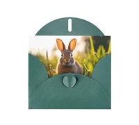 Biglietto di auguri verde scuro WHJSHOP Rabbit in the grass Prints, carta perlescente di alta qualità, double face, effetto perlato, busta di carta perlata con fibbia d'amore