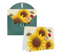 Biglietto di auguri vuoto con api, girasoli, margherita, rosa, fiori, con buste, 10,2 x 15,2 cm, biglietti di ringraziamento, biglietti per tutte le occasioni, verde scuro, per Natale, vacanze