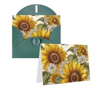 Biglietto di auguri vuoto con api, girasoli, margherita, rosa, fiori, con buste, 10,2 x 15,2 cm, biglietti di ringraziamento, biglietti per tutte le occasioni, verde scuro, per Natale, vacanze