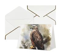 Biglietto di auguri vuoto con buste Thank YouCard Acquerello di falco seduto sull'albero Biglietto di buon compleanno per donne uomini Natale Halloween matrimonio biglietti di auguri vuoti per tutte