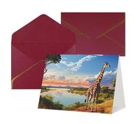 Biglietto di auguri vuoto con buste Thank YouCard Paesaggio africano con fiume Nilo e giraffa Biglietto di buon compleanno per donne uomini Natale Halloween matrimonio biglietti vuoti per tutte le