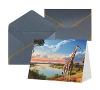 Biglietto di auguri vuoto con buste Thank YouCard Paesaggio africano con fiume Nilo e giraffa Biglietto di buon compleanno per donne uomini Natale Halloween matrimonio biglietti vuoti per tutte le